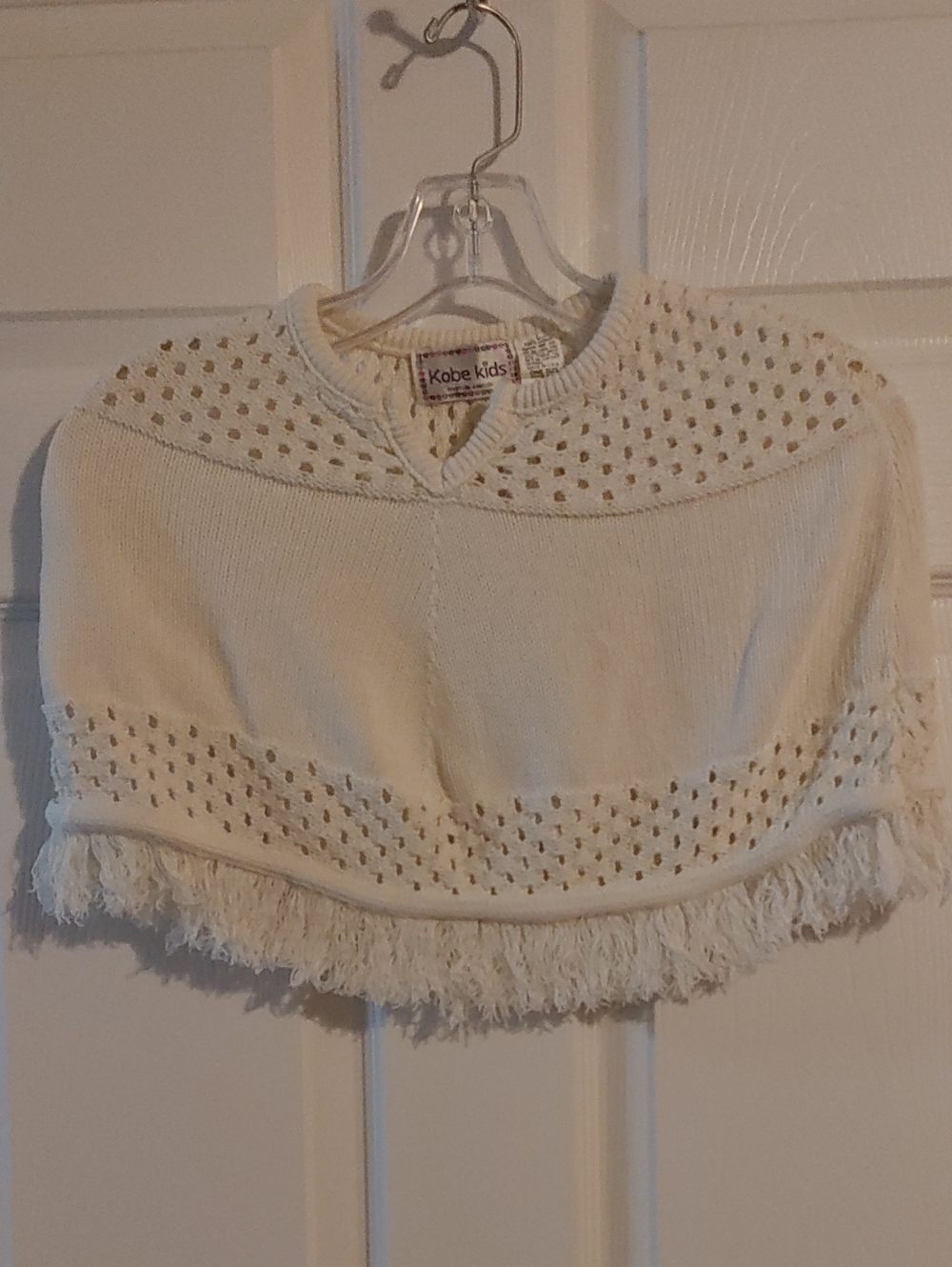 Kobe Kids Cream Knit Fringe Cape Size 2T-4T
